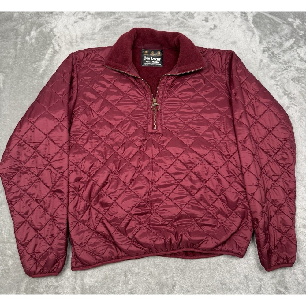 Barbour Polarquilt Jacket Mens Medium Burgundy 1/2 Zip Pullover Sweatshirt Y2K